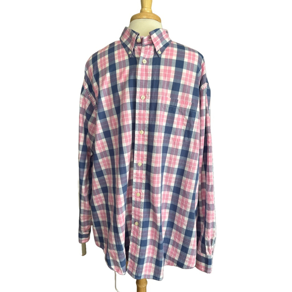 BROOKS BROTHERS Button Down Shirt XXL Pink Blue Plaid